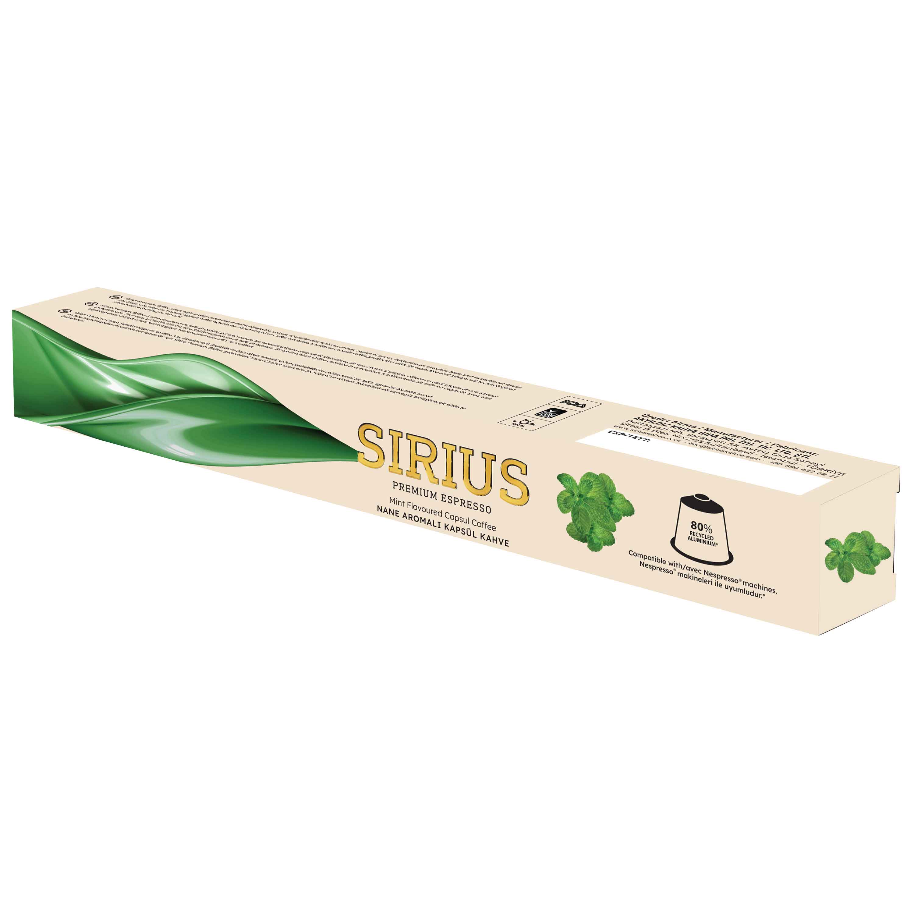 Sirius Premium Espresso kahve kapsülleri kutusu.