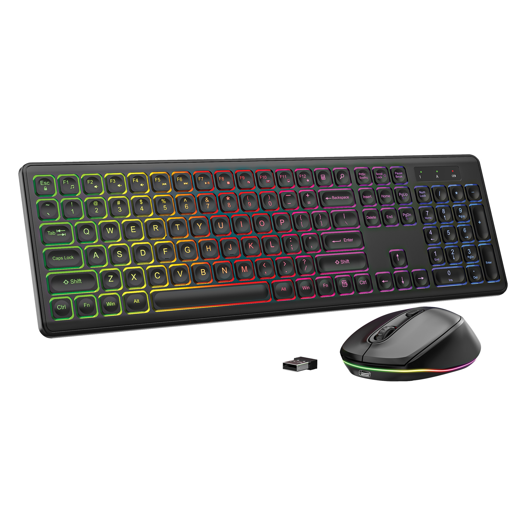 RGB ışıklı kablosuz klavye ve fare kombinasyonu.