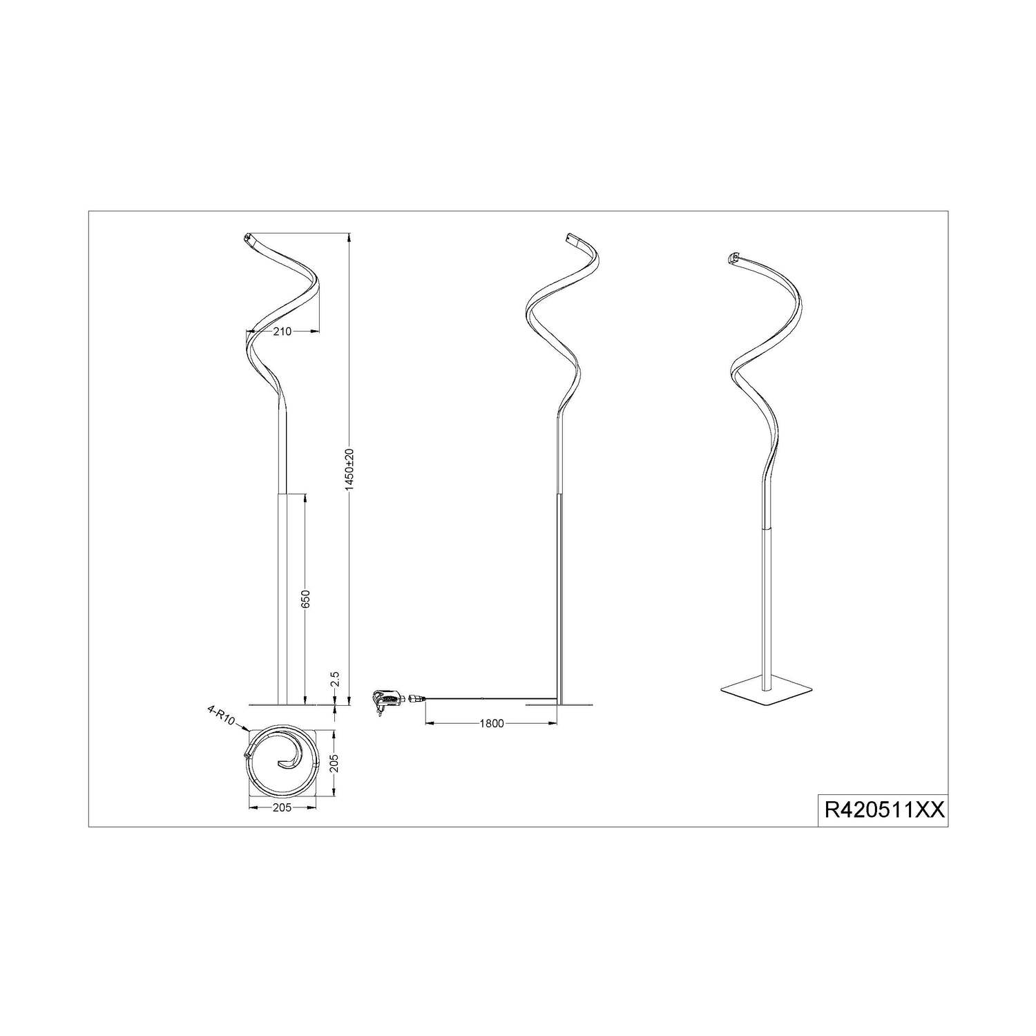 Disegno tecnico di tre lampade da terra.