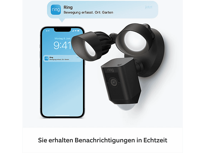 RING Floodlight Cam Wired Plus, Überwachungskamera, LED-Flutlichter (Anzahl Kameras: 1, für Außen, Nachtsichtfunktion, Netzbetrieb, Full-HD, Schwarz) — Foto 4 von 5