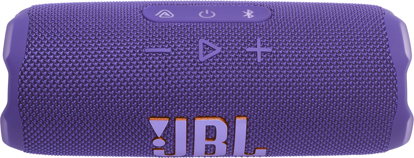 Egy lila JBL Charge 6 hordozható Bluetooth hangszóró.
