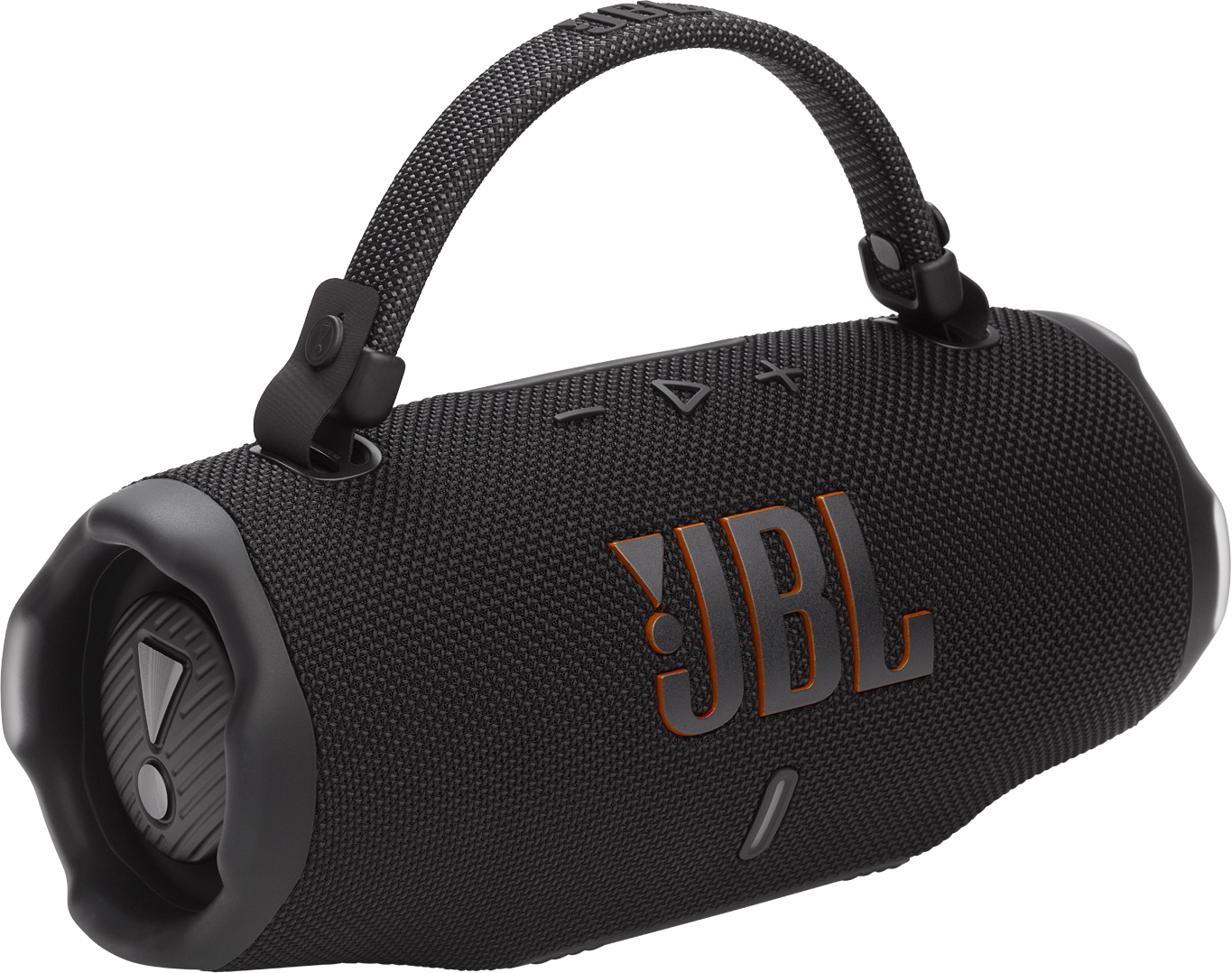 Fekete JBL hangszóró hordozófogantyúval.