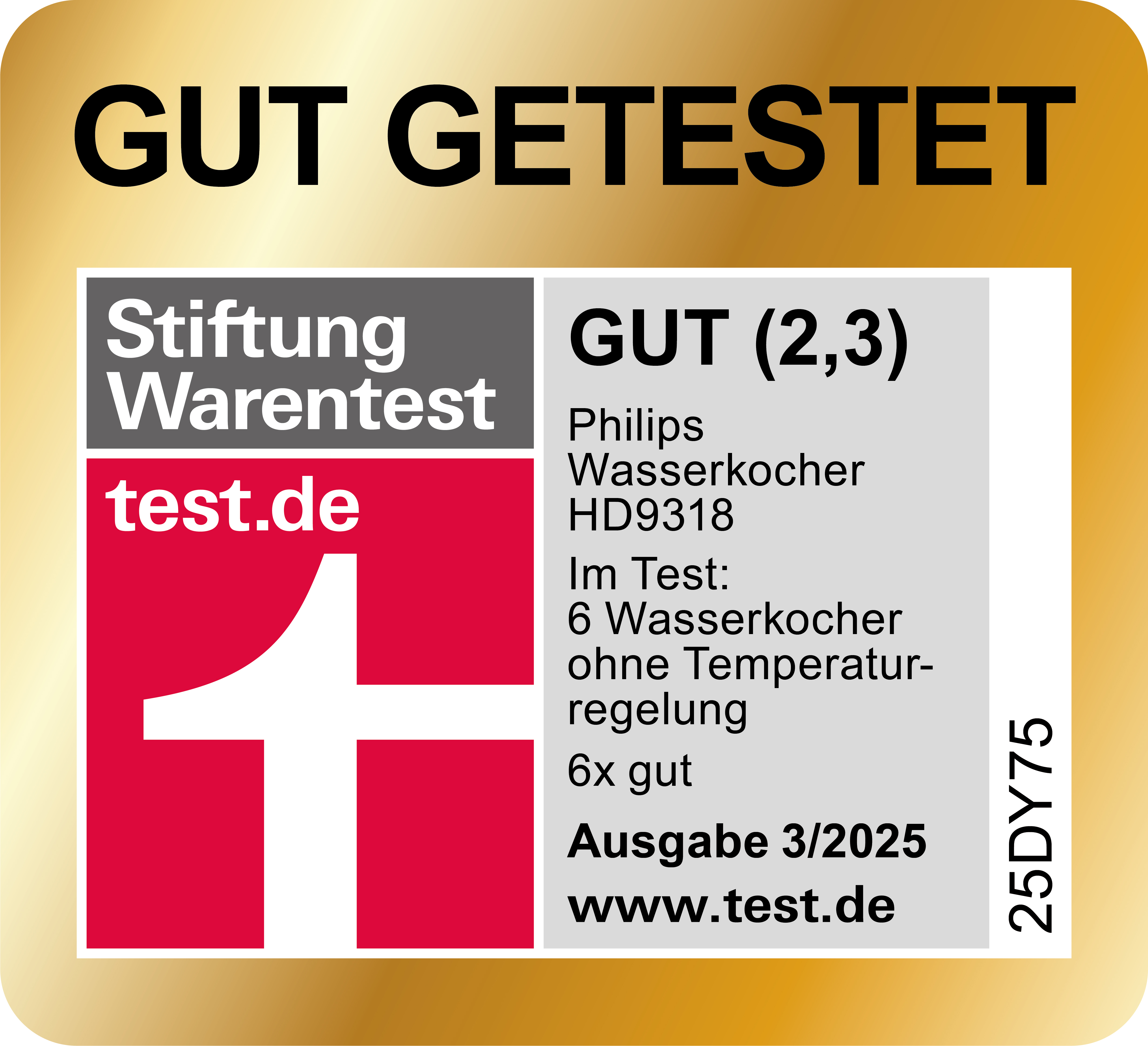 Ein gelbes und weißes Etikett mit Text.