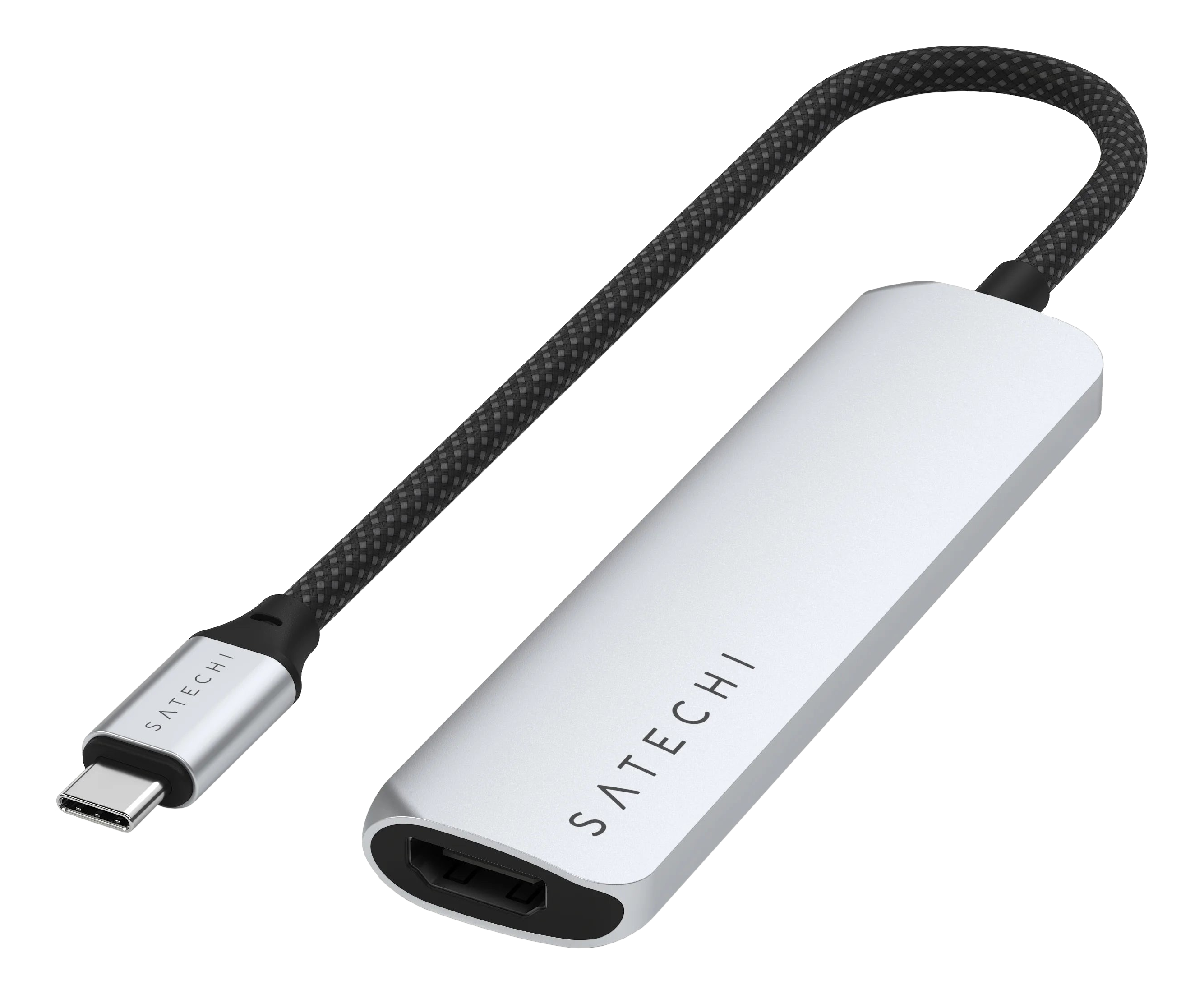 Silbernes Satechi USB-C-zu-HDMI-Adapterkabel.