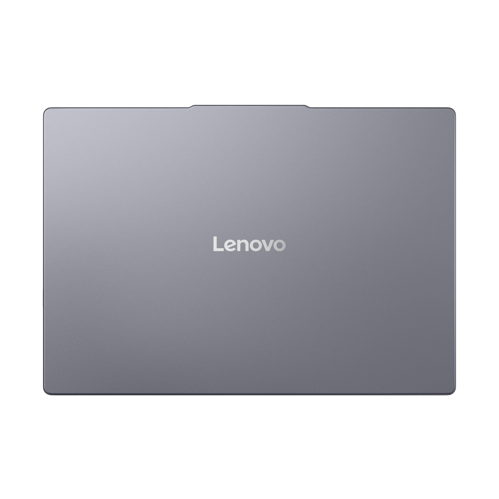 Un portátil Lenovo gris, cerrado, con el logotipo de Lenovo centrado en la tapa.