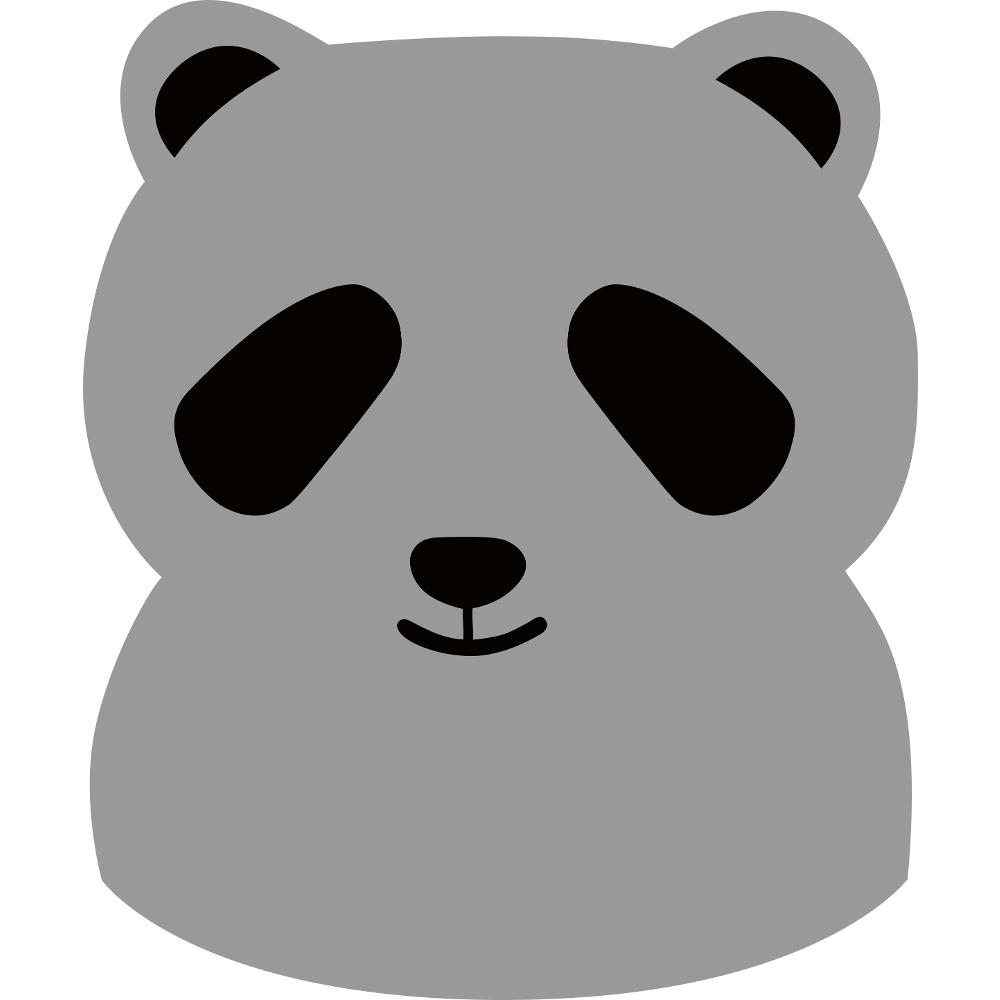 Egy rajzfilm panda arc fekete szemekkel és fülekkel, és egy kis mosollyal.