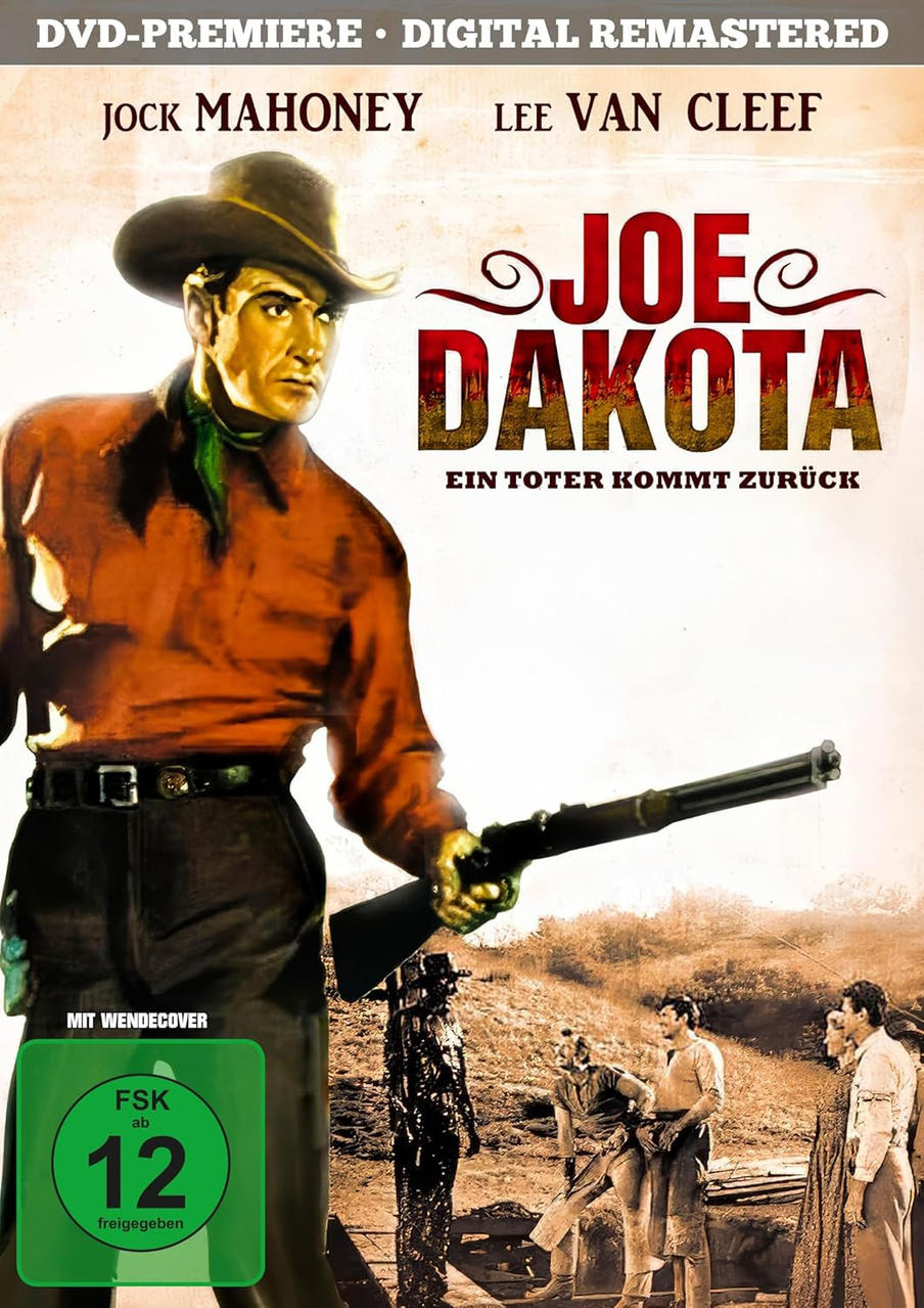 Filmposter von Joe Dakota. Mann mit Waffe in Cowboy-Kleidung. Western-Filmmotiv.