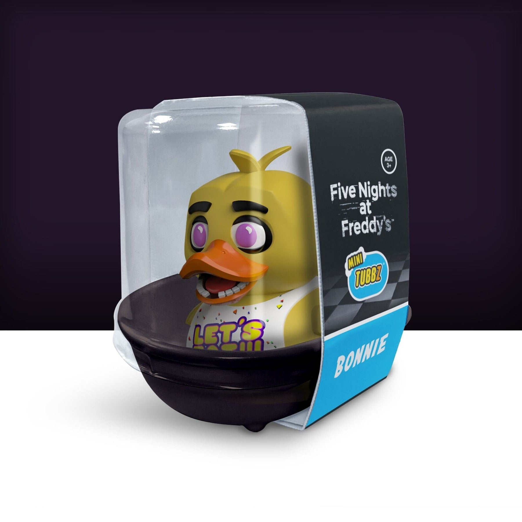 Five Nights at Freddy's játék egy átlátszó műanyag tokban és egy bemutató dobozban.