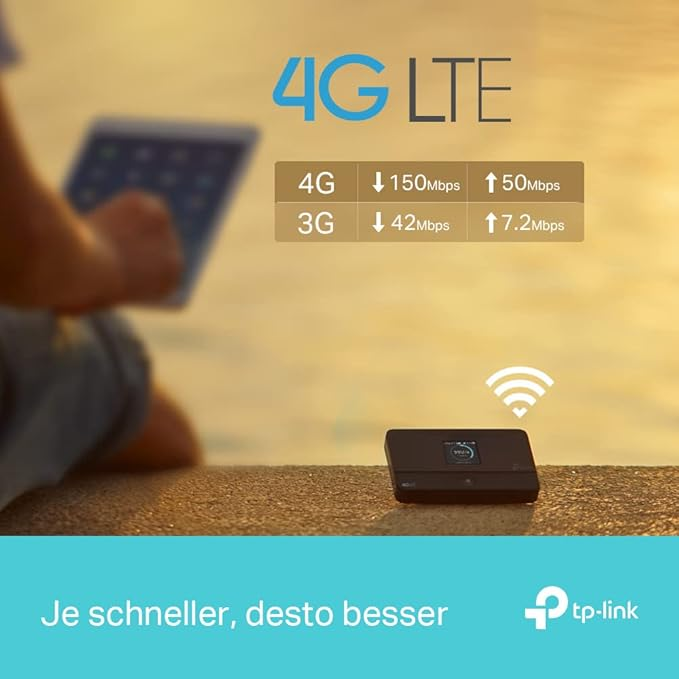 Grafik mit 4G LTE mit Geschwindigkeitsinformationen und einem TP-Link-Modem.