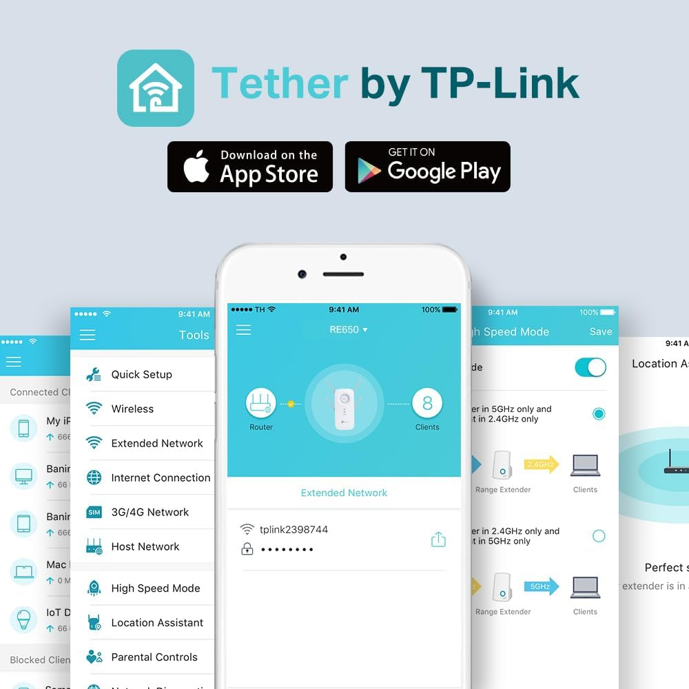 Ein Telefonbildschirm, der die TP-Link Tether App-Oberfläche zeigt.