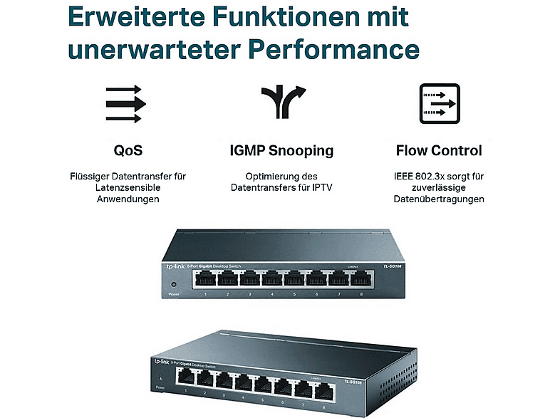 TP-LINK TL-SG108S 8-PORT GIGABIT SWITCH METALLGEHÄUSE Switch 8