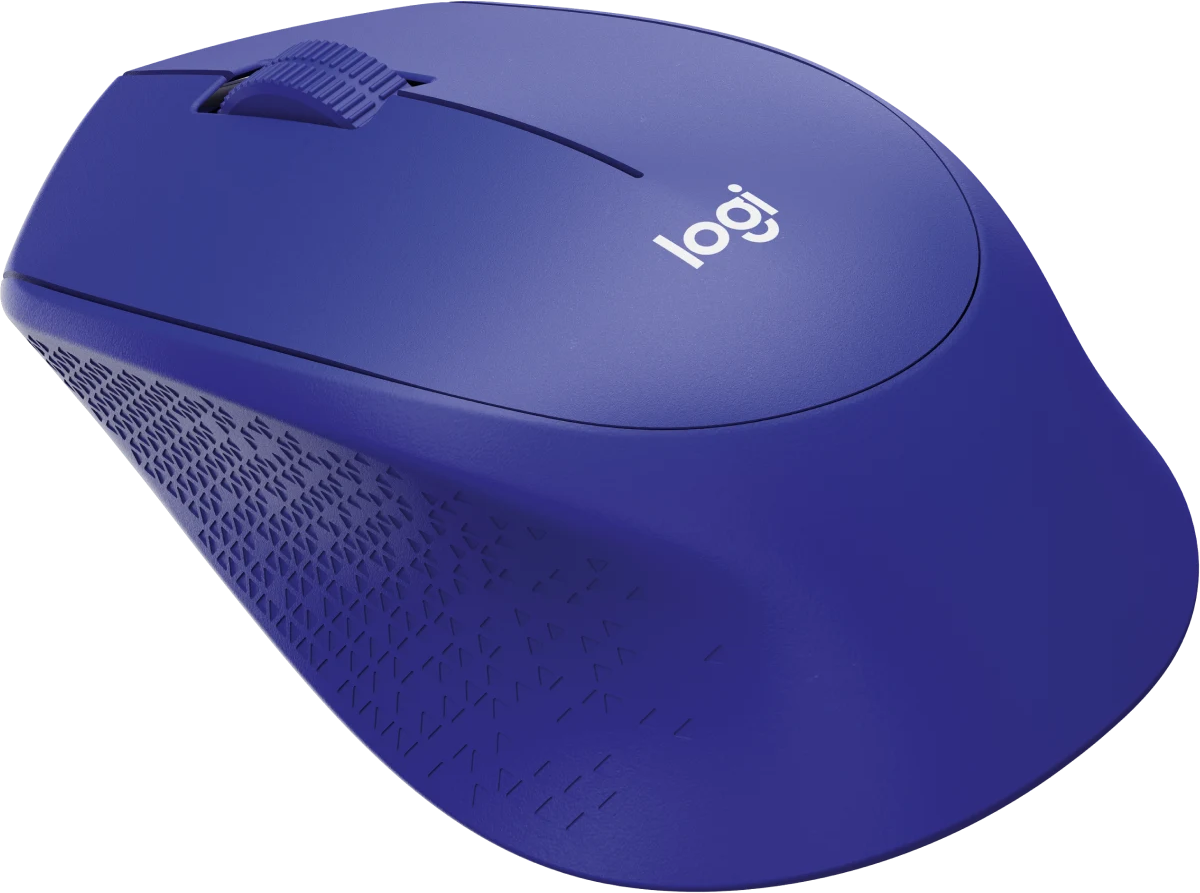 Egy kék vezeték nélküli egér a Logitech logójával.