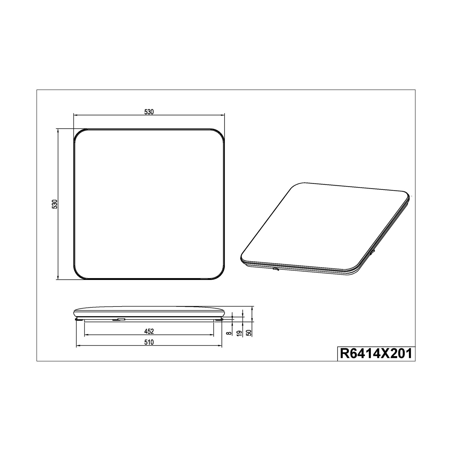 Disegno di una plafoniera quadrata.