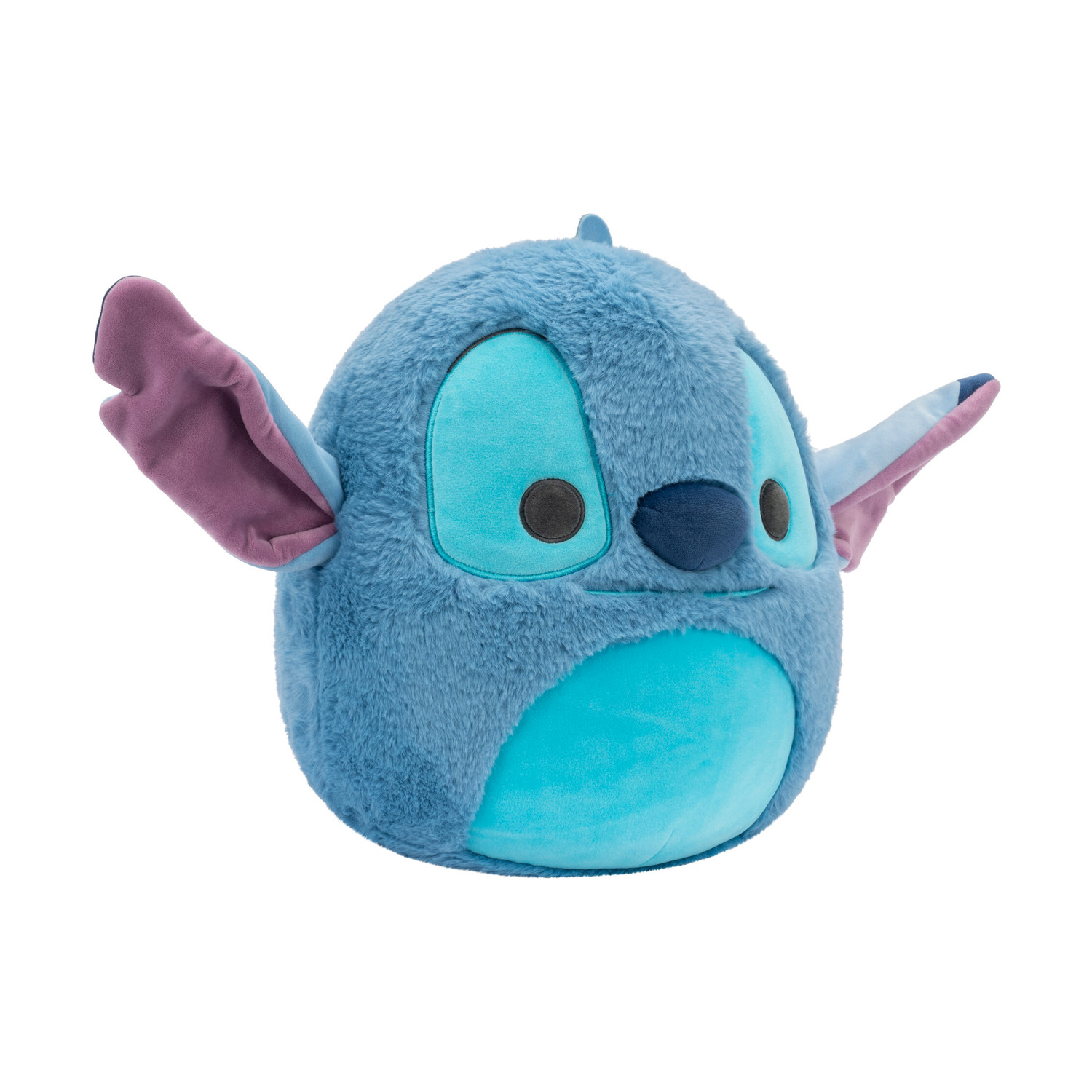 Un peluche rotondo di Stitch di Lilo e Stitch. Ha pelo blu, occhi grandi e orecchie prominenti.