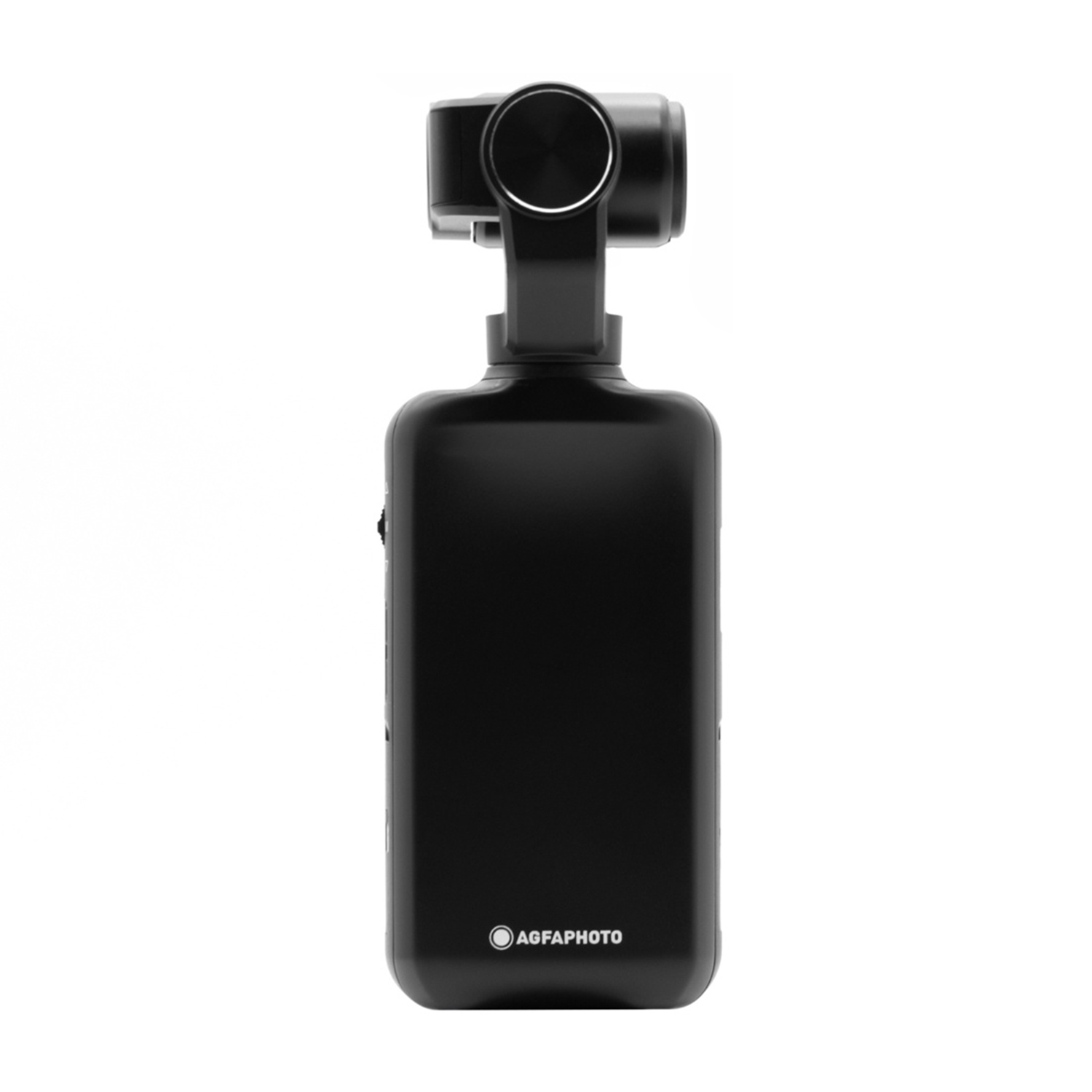 Una fotocamera nera con il logo AGFA PHOTO. La fotocamera è su sfondo bianco.