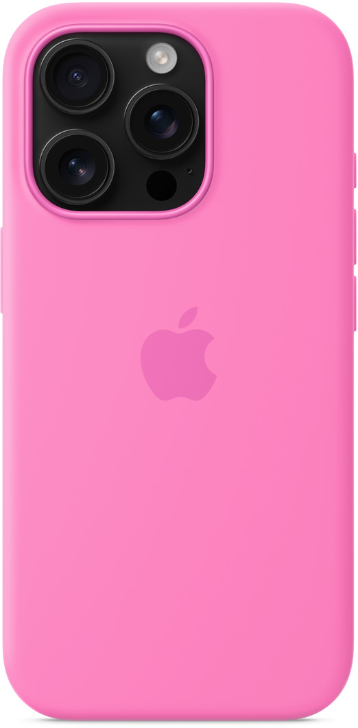 Rózsaszín telefontok, három kamerával, vakuval és Apple logóval. A tok sima és lefedi a telefont.