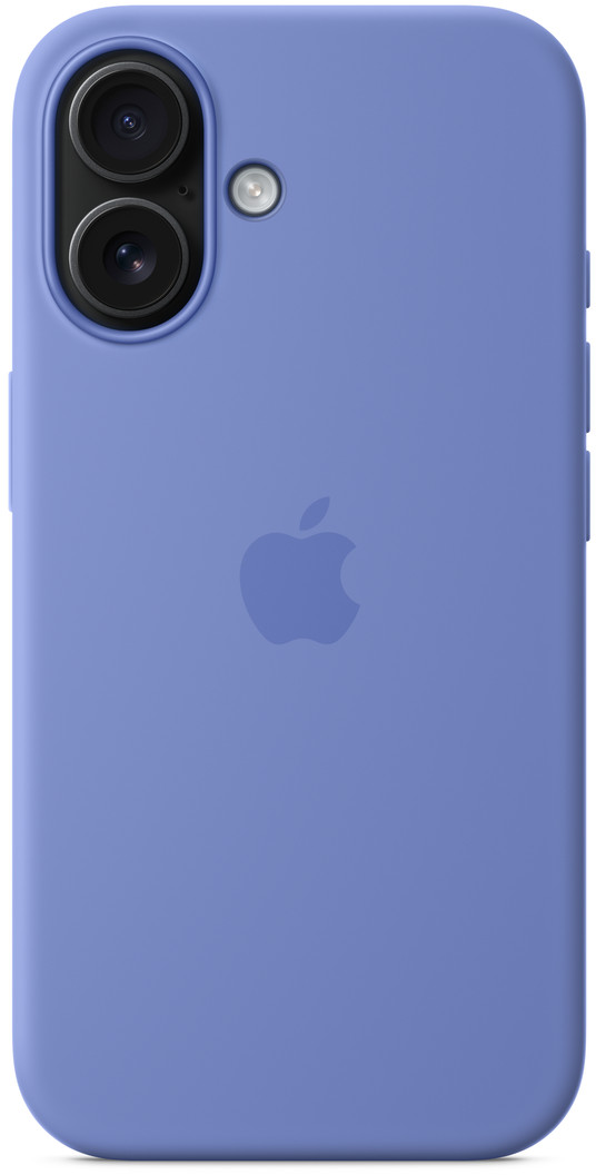 Világos lila telefontok. Két kamerája és egy vakuja van bal felül, középen pedig az Apple logó.