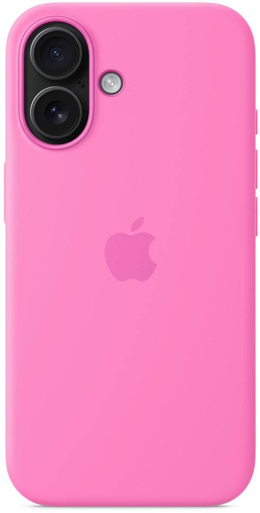 Rózsaszín telefontok Apple logóval. Két kamerája és egy vakuja van. A tok egyszínű rózsaszín.