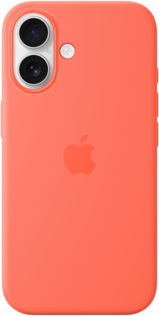 Korall színű telefontok. Két kamerával, vakuval és egy Apple logóval a hátoldalon.