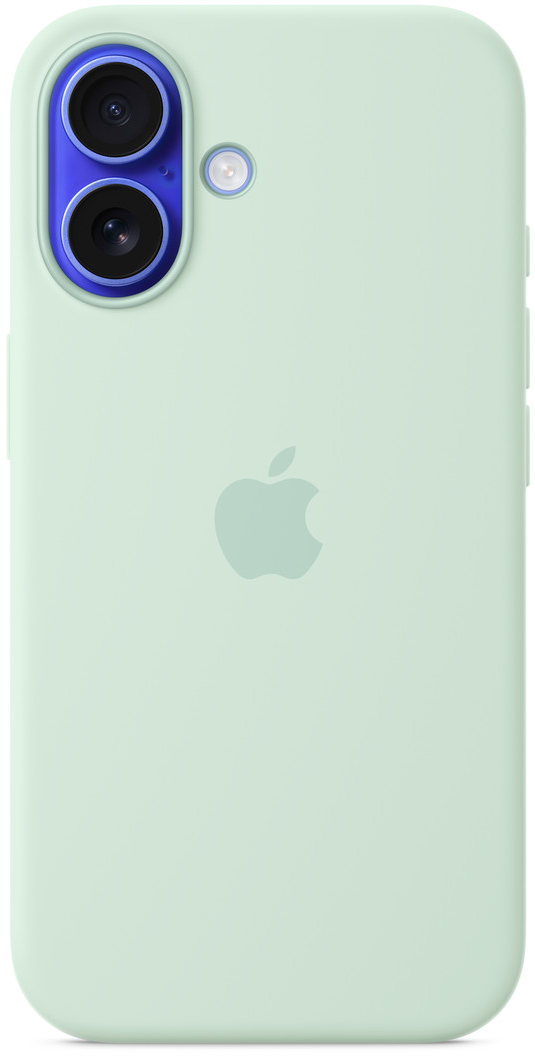 Világoszöld telefontok Apple logóval, két kamerával és vakuval. A kamera területén kék szegély van.