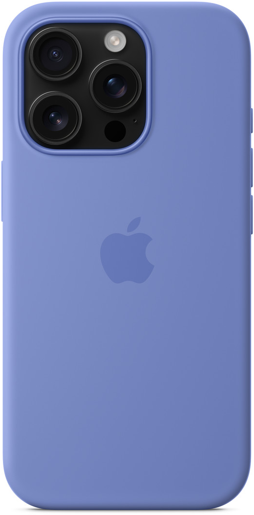 Egy lila iPhone tok kameramodullal és Apple logóval. A tok egyszínű, lekerekített sarkokkal és gombkivágásokkal.