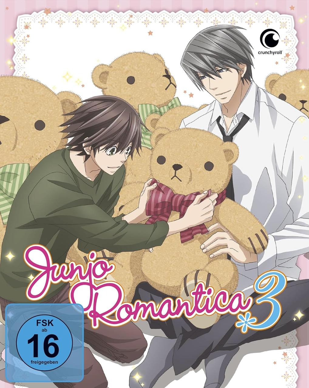 Anime-DVD-Cover mit zwei Charakteren, einem Teddybär und dem Titel "Junjo Romantica 3".