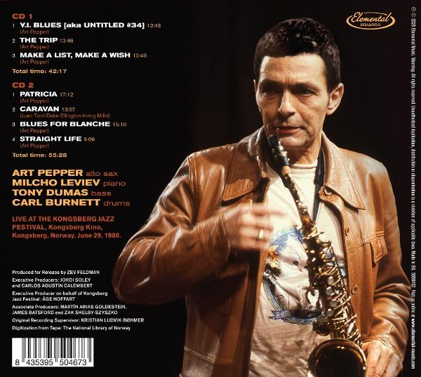 Albumcover: Mann mit Saxophon. Text: Art Pepper, Live beim Kongsberg Jazz Festival, 1980.