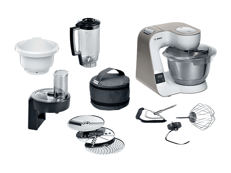 BOSCH MUM5XW34 Serie 4, MUM 5 Küchenmaschine Weiß/Champagne (Rührschüsselkapazität: 3,9 l, 1000 Watt)
