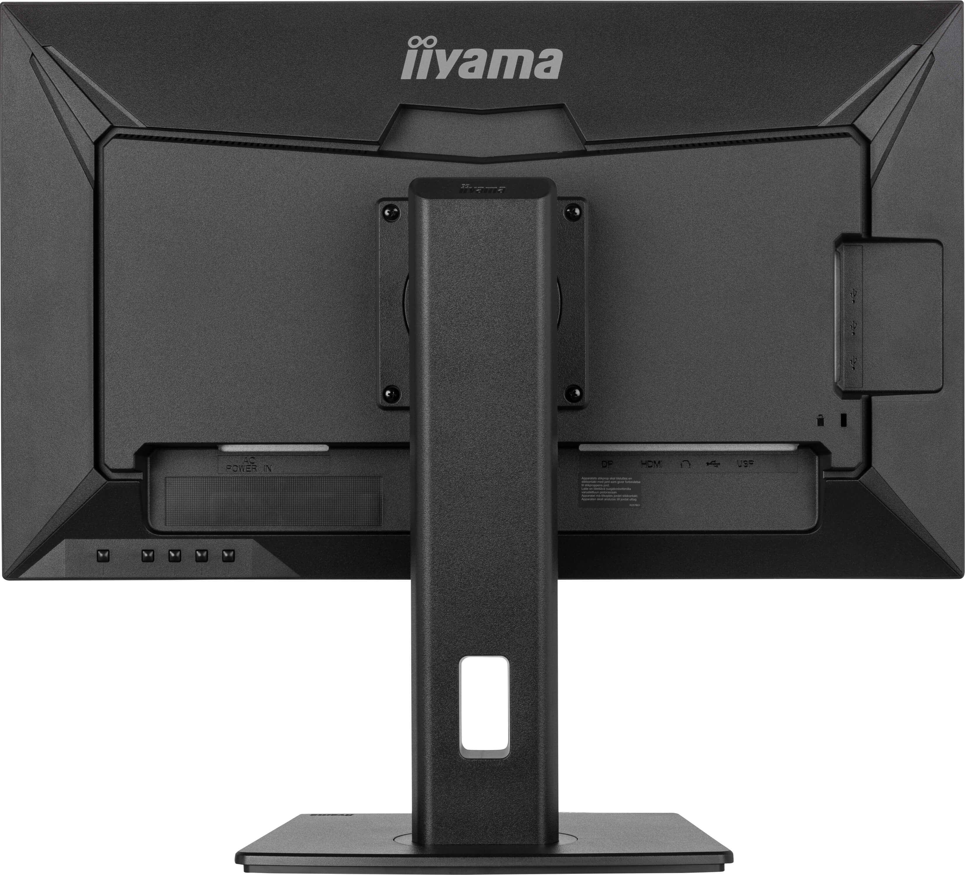 Rückansicht eines schwarzen Computermonitors.