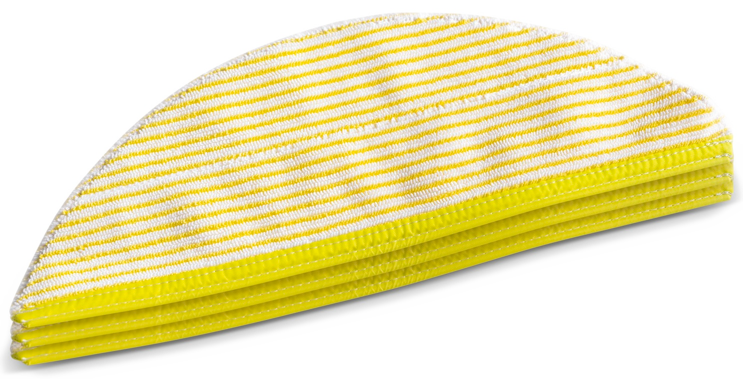 Żółto-białe paski mopa ułożone w stos, pokazujące powierzchnię czyszczącą.