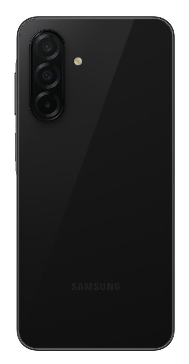Czarny tył smartfona z trzema aparatami i logo Samsung.