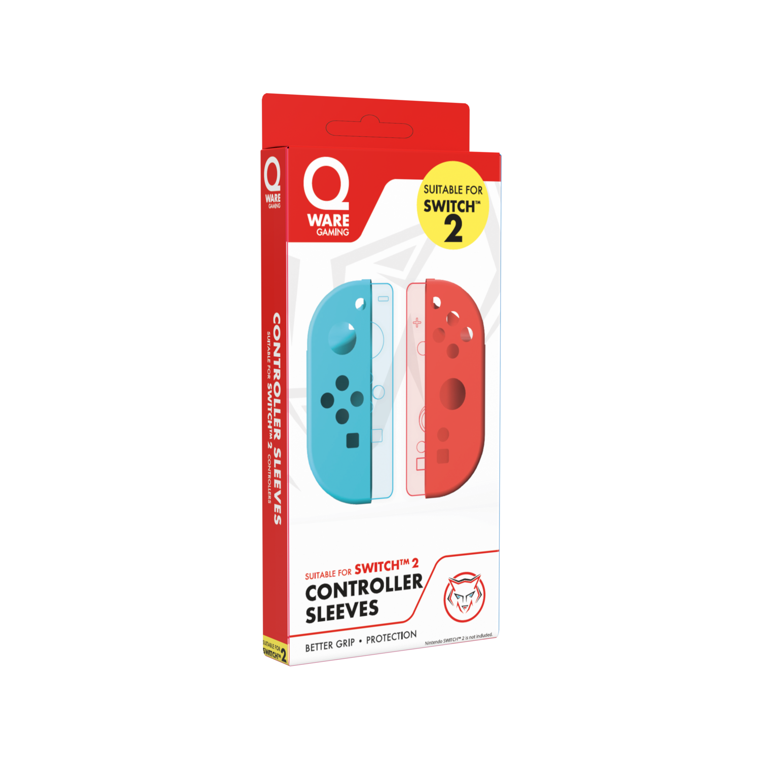 Een verpakking met blauwe en rode Switch controllerhoezen.