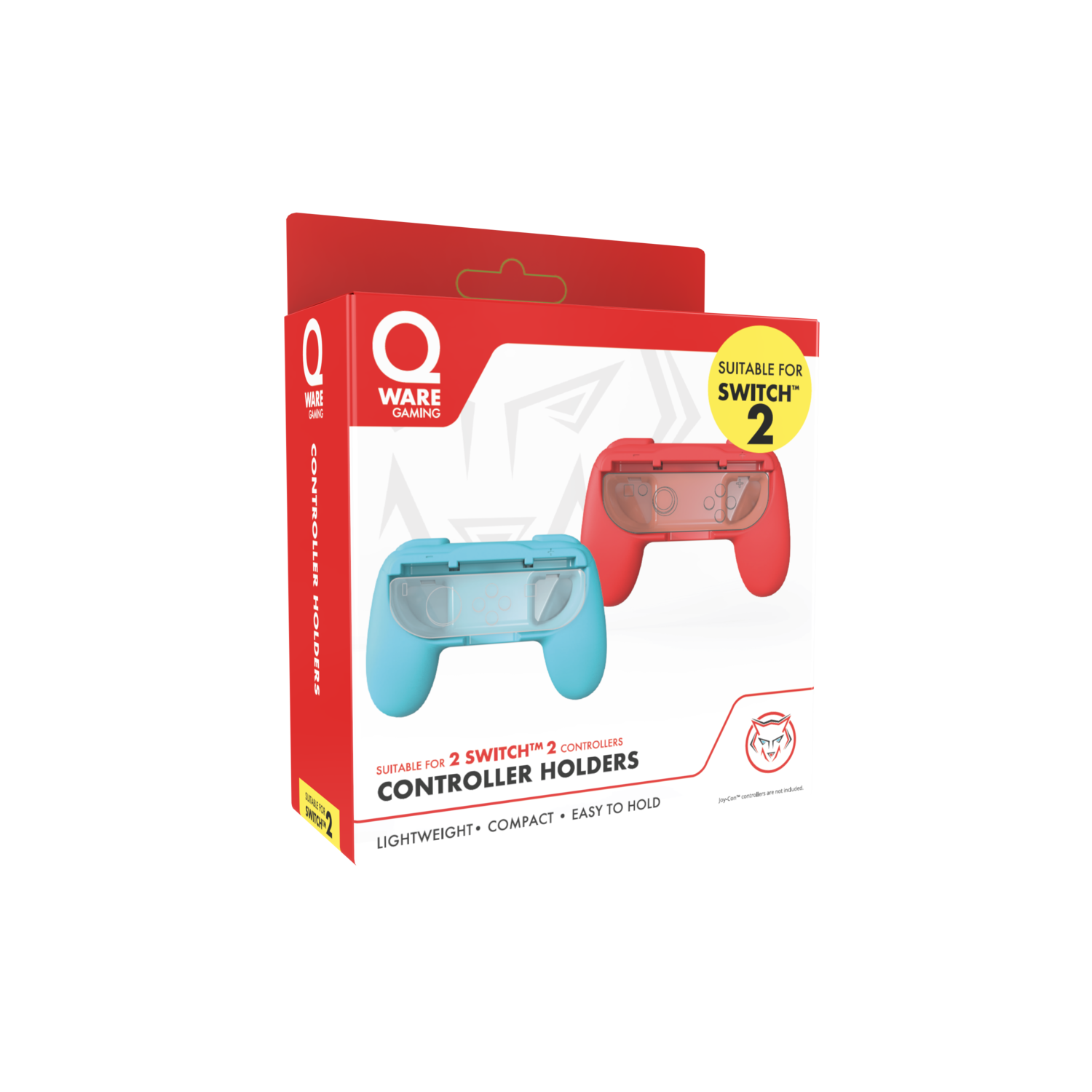 A box for a gaming controller, red and blue, with the Switch logo.