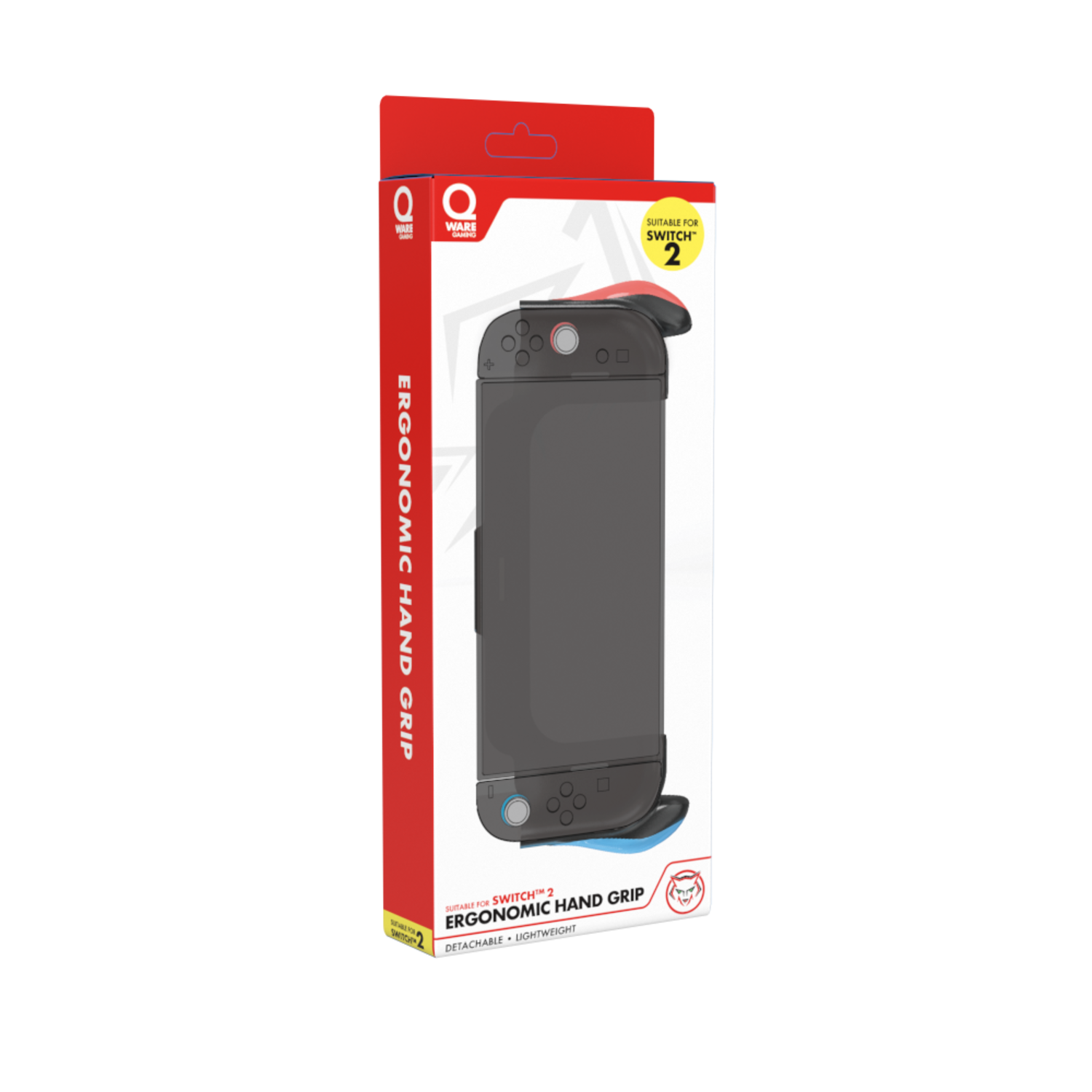 Une boîte rouge et noire, une poignée de manette, avec un logo Switch.