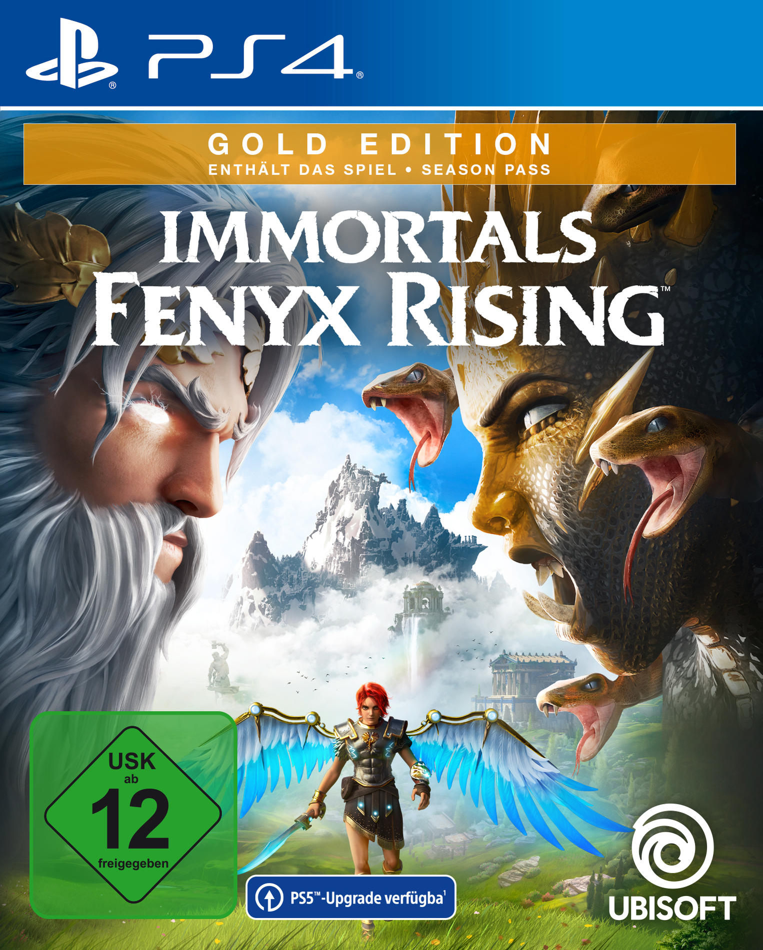 Spielcover mit zwei Charakteren, einem Krieger mit Schwert und Logo.