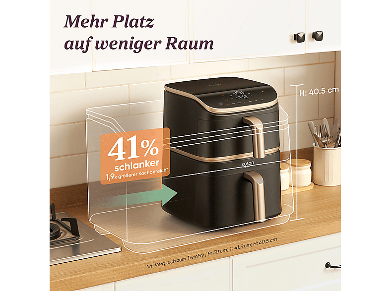 Cosori CAF-DC123S-Dder Airfryer Turbo Tower Pro Smart, Doppel-Heißluftfritteuse 4,3 l + 6,5 l, 2630 Watt, Schwarz — Foto 2 von 5