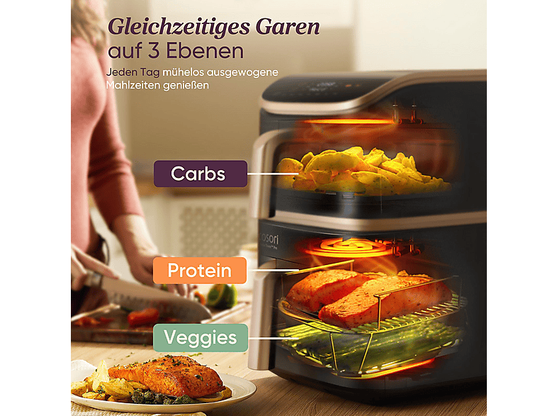 Cosori CAF-DC123S-Dder Airfryer Turbo Tower Pro Smart, Doppel-Heißluftfritteuse 4,3 l + 6,5 l, 2630 Watt, Schwarz — Foto 4 von 5