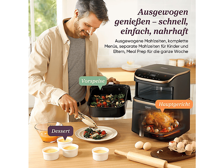 Cosori CAF-DC123S-Dder Airfryer Turbo Tower Pro Smart, Doppel-Heißluftfritteuse 4,3 l + 6,5 l, 2630 Watt, Schwarz — Foto 5 von 5