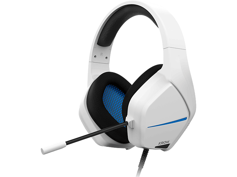 Auriculares gaming – Krom Kopa Move, Supraaurales, Con cable, Diadema ajustable y ligera, 50 mm, Sonido estéreo, Blanco