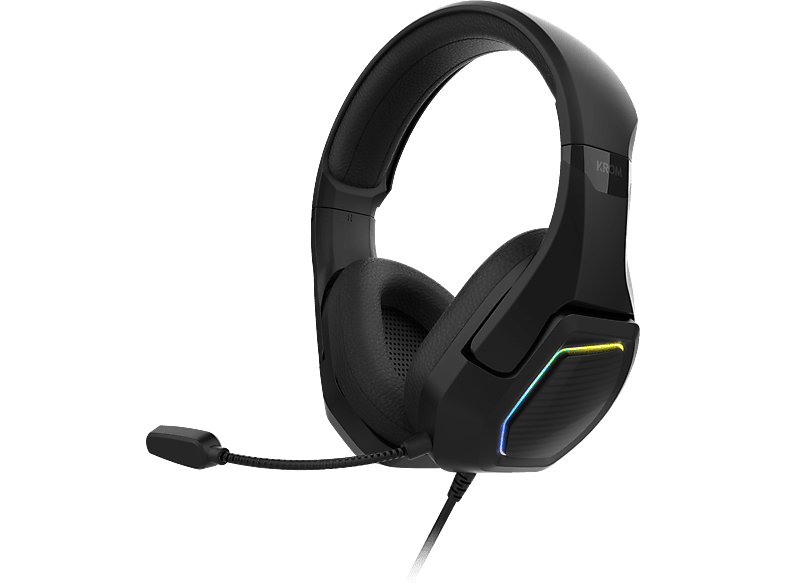 Auriculares gaming - Krom Kopa 7.1, Supraaurales, Con cable, Diadema ajustable y ligera, 50 mm, Iluminación RGB Rainbow, Negro