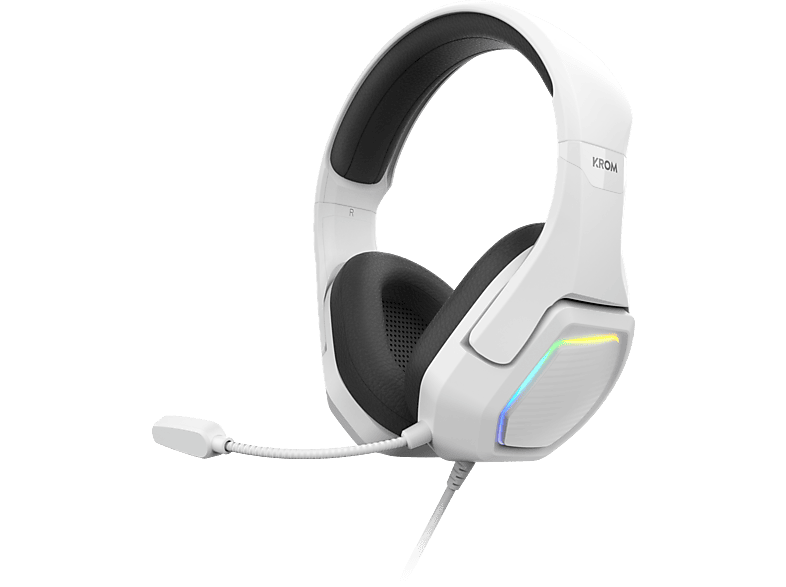 Auriculares gaming - Krom Kopa 7.1, Supraaurales, Con cable, Diadema ajustable y ligera, 50 mm, Iluminación RGB Rainbow, Blanco