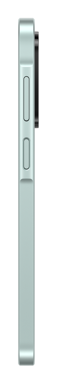 Widok z boku jasnoniebieskiego telefonu z czarnym obiektywem aparatu.