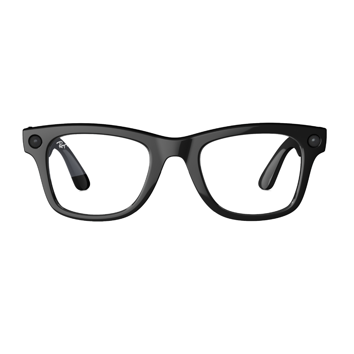 Gafas inteligentes Ray-Ban negras con fondo oscuro.