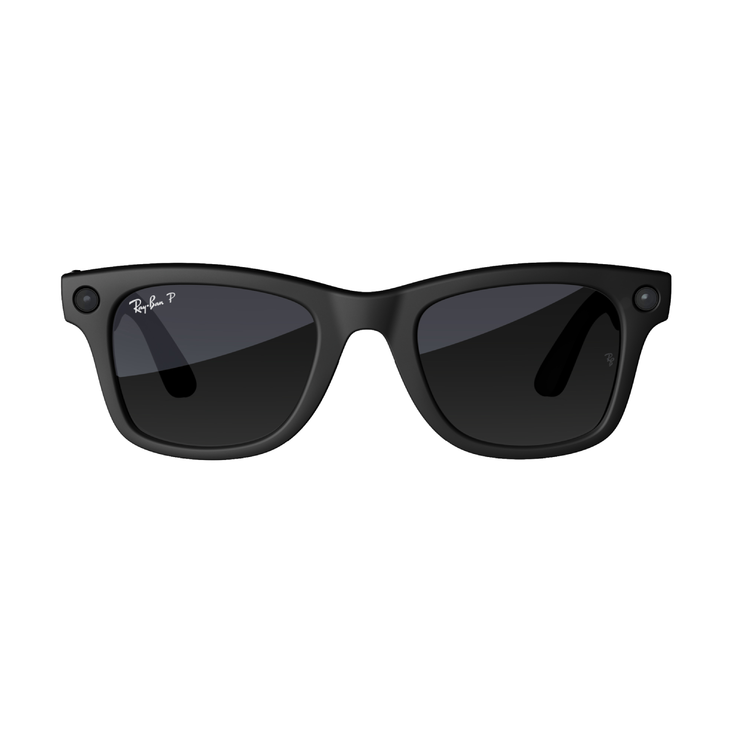 Gafas de sol Ray-Ban negras con montura cuadrada, cristales negros y logo Ray-Ban en la esquina izquierda.