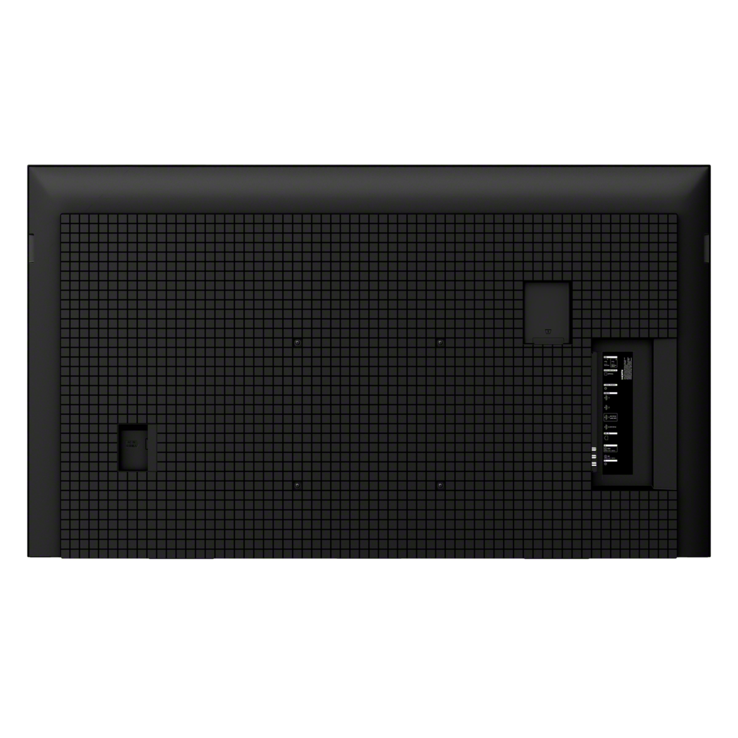 L'arrière d'un téléviseur noir avec divers ports et un motif de grille.