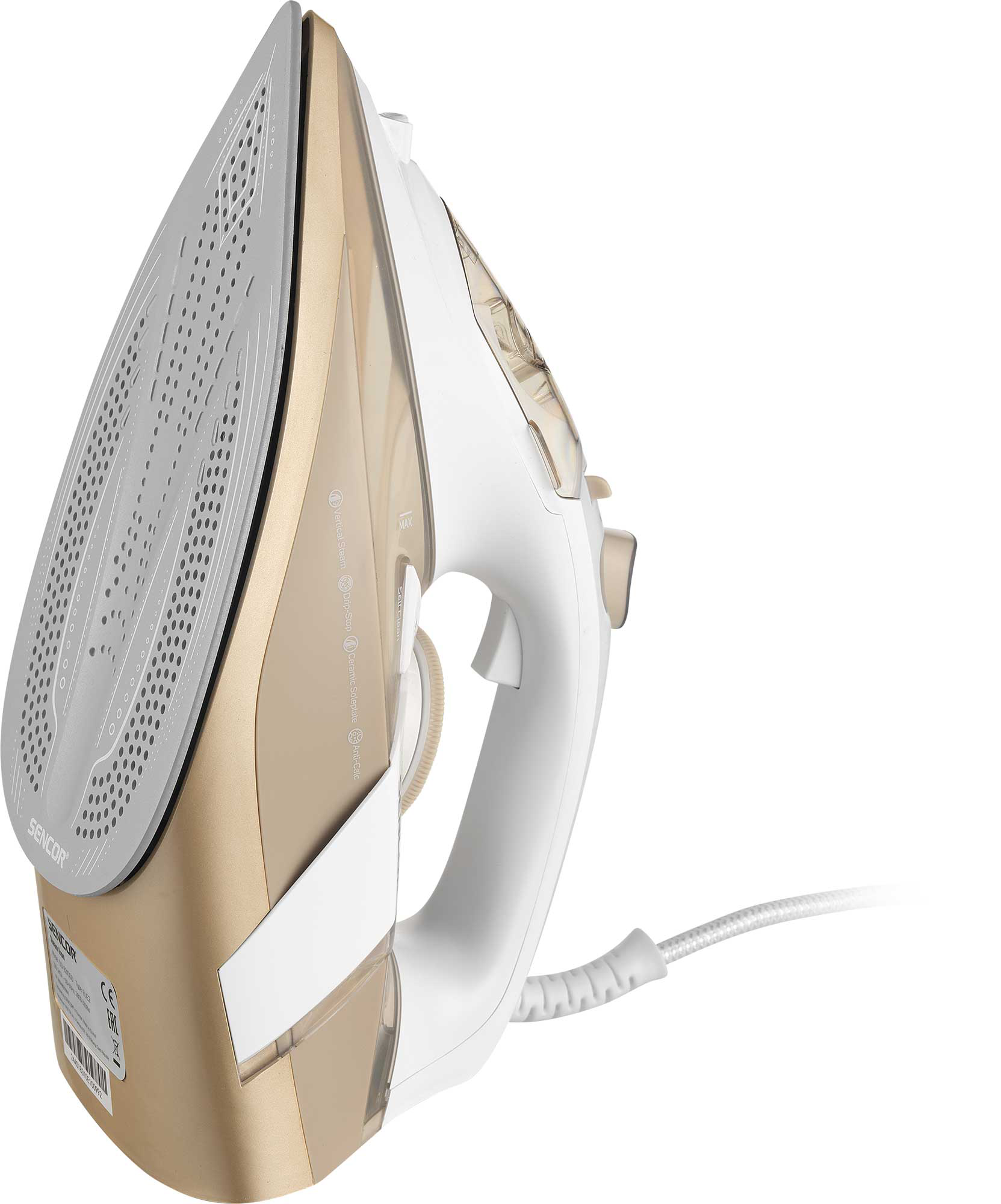 Vas, arany és fehér, oldalról nézve, átlátszó háttérre izolálva.