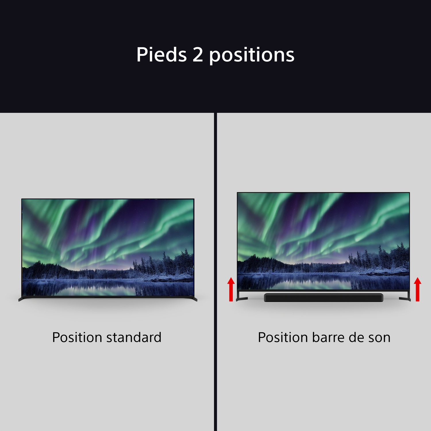 TV montre deux positions : standard et avec une barre de son.