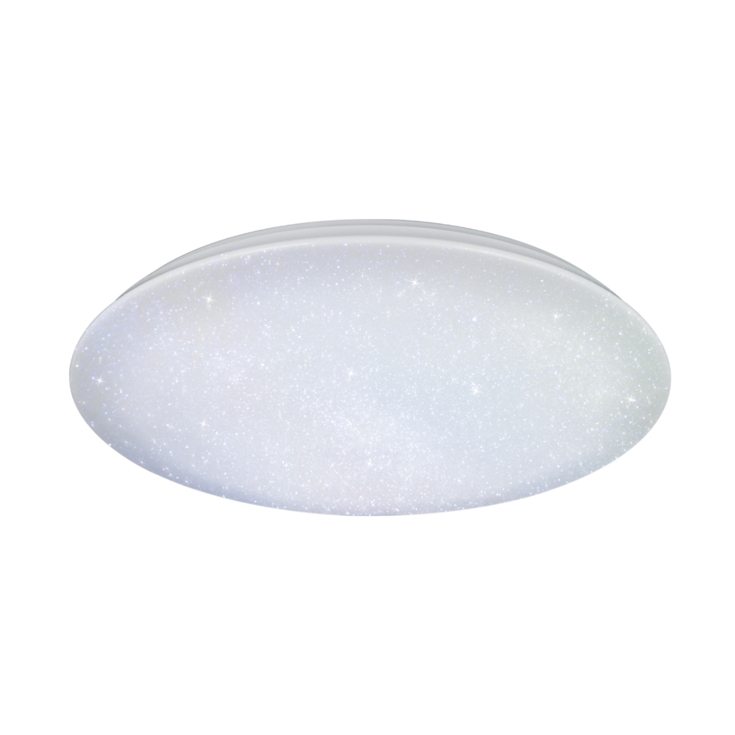 Plafoniera ovale bianca con piccole luci scintillanti incorporate. Design semplice. Luminoso e moderno.