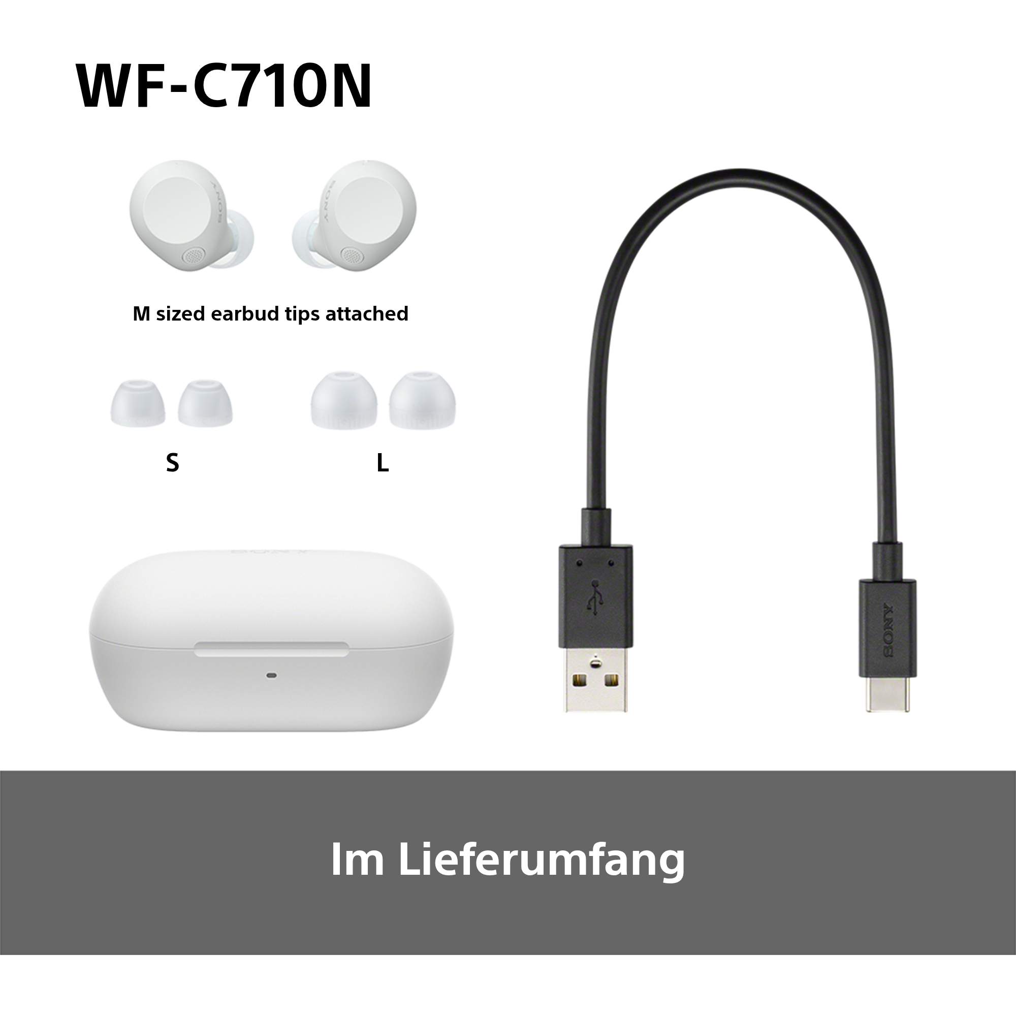 Beige Sony-Kopfhörer liegen auf weißer Oberfläche mit Smartphone.