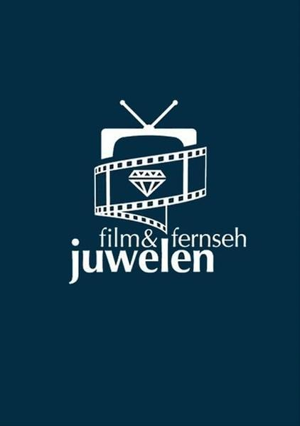 Logo mit weißem Fernseher, Filmstreifen mit Diamant und Text 'film & fernseh juwelen' auf dunkelblauem Hintergrund.